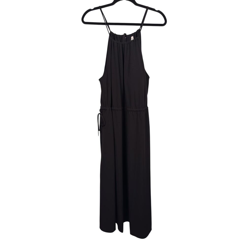 Soma Dress Womens L Black Everstretch Travel Halter Midi Built-In Bra UPF 30 NWT